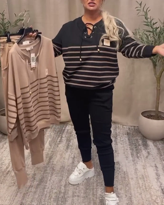 Casual Striped Ankle Sports Two-Piece Sets