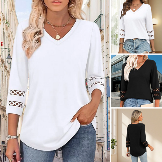🌞Summer Sale 49% OFF🔥Women’s Solid Casual V-Neck Top with 3/4 Sleeves