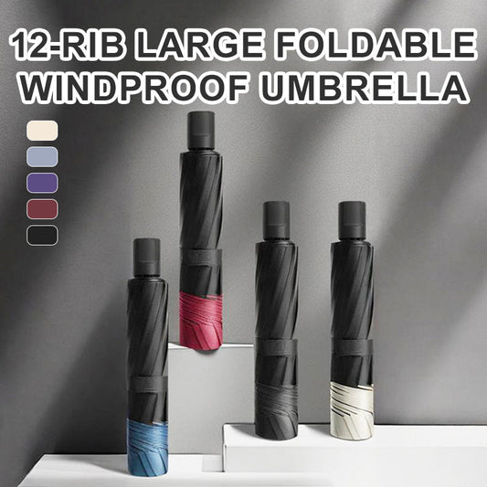 ☔12-Rib Large Foldable Windproof Umbrella