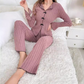 🔥Limited-Time Lowest Price⚡Women's Ribbed Knit Pajamas Sets with Lapel Collar & Bows