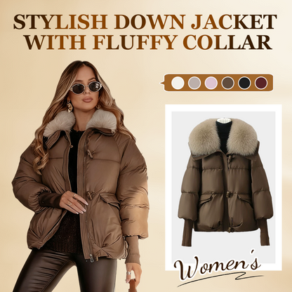 Women’s Stylish Short Down Jacket With Fluffy Collar