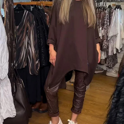 Irregular Loose Top & Solid Color Pants Two-Piece Set