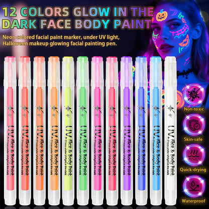 🎭🎨12-Color Glow in The Dark Face Neon Paint Pens