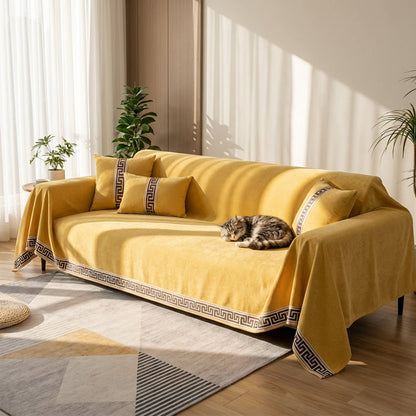 Non-Slip Sofa Cover with Greek Key Border