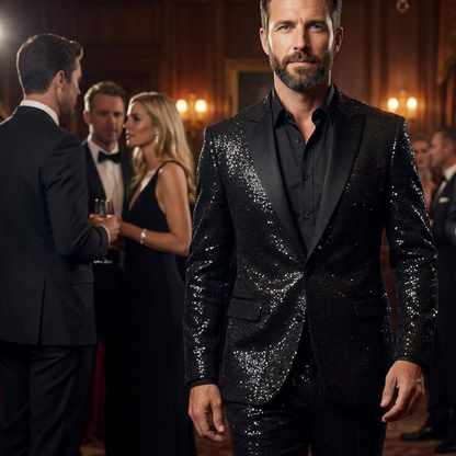 🔈50% OFF!!🧥👖Men's Black Sparkle Tuxedo Suit Set