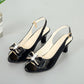 Bow Rhinestone Heeled Sandals – Stable Mid-Heel & Adjustable Fit