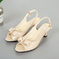 Bow Rhinestone Heeled Sandals – Stable Mid-Heel & Adjustable Fit