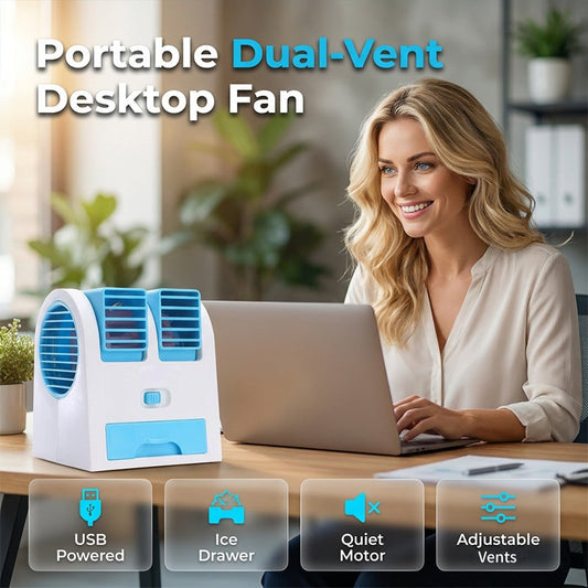 Portable Dual-Outlet Fan with Ice Drawer