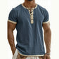 👕Men's Short Sleeve Breathable Henley Shirt– Breathable Textured Top With Contrast Trim✨