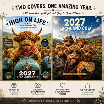 ⏳LAST DAY SALE ONLY ￡6.9!!🔥2027 Funny Highland Cow Wall Calendar | A4 Hanging Calendar | Designed by Isabel Kline