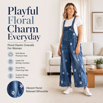 👖Women's Floral Print Loose-Fit Denim Overalls