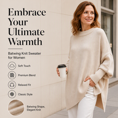 ✨ Women's Soft Knit Batwing Sweater — Elegant Drape & Relaxed Fit ✨