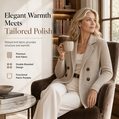 ✨ Women's Double-Breasted Knit Blazer: Notched Lapel & Tailored Fit 🧥