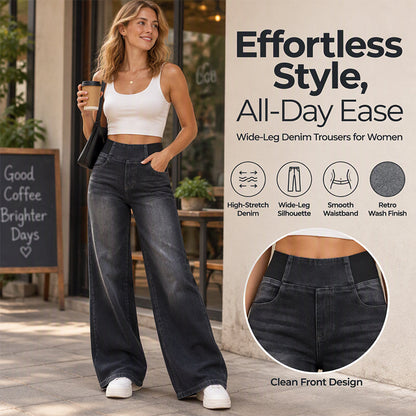 ✨ Women's High-Stretch Wide-Leg Jeans: Clean Front & Retro Wash 👖