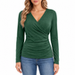 🌸Hot Sale 50% OFF💖Women's Slim Fit V Neck Long Sleeve Ruched Waist Top for Spring and Autumn