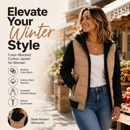 ✨ Women's Color-Block Hooded Jacket: Cotton-Filled Warmth for Winter 🧥