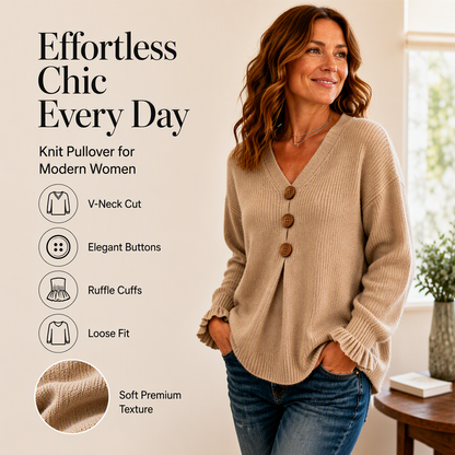 ✨ Effortless Chic Every Day: Women's Loose Fit V-Neck Knit Pullover ☕