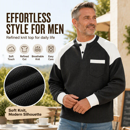 ✨ Men's Casual Waffle Knit Henley Shirt — Soft Touch & Refined Cut 👔