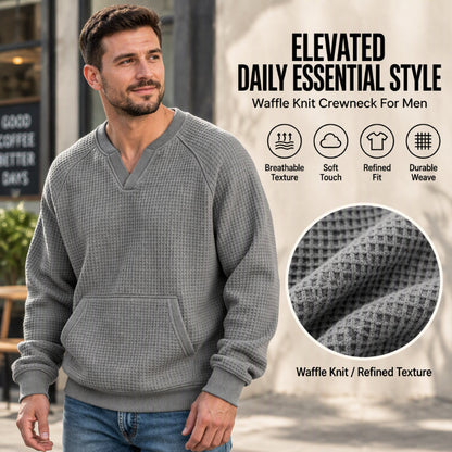 ✨ Men's Waffle Knit Sweatshirt with Front Pocket: Soft & Breathable ☕