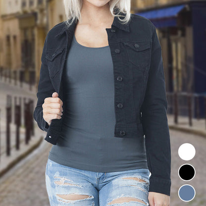 ✨ Women's Cropped Denim Jacket: Soft, Stretchy & Timeless Style 🧥