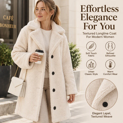 ✨ Women's Longline Teddy Coat with Lapel: Soft, Warm & Button-Down 🧥