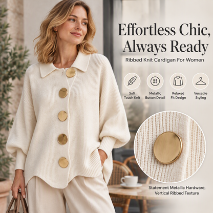 ✨ Effortless Chic, Always Ready: Women's Knit Cardigan with Gold Buttons ☕