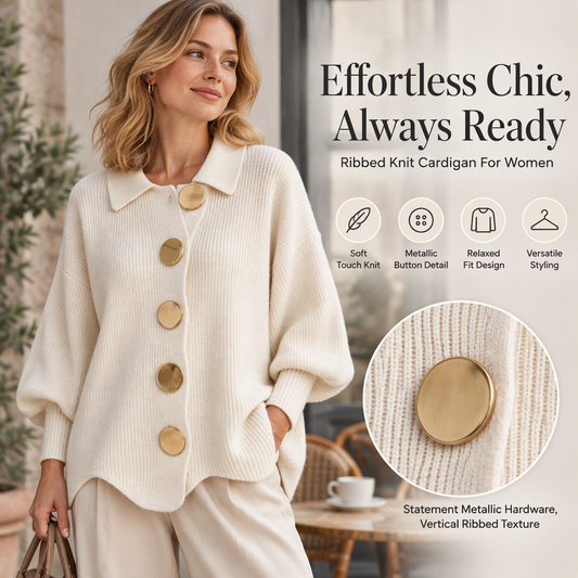 ✨ Effortless Chic, Always Ready: Women's Knit Cardigan with Gold Buttons ☕