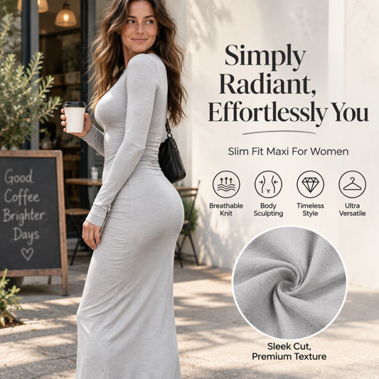 ✨ Women's Slim-Fit Knit Maxi Dress — Body Sculpting & Long Sleeve ✨