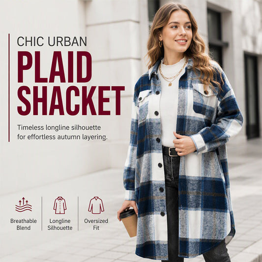 ✨ Women's Long Plaid Shacket: Oversized Fit & Effortless Layering 🍂