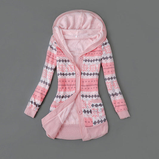 Women’s Fashion Print Long Sleeve Hooded Cardigan