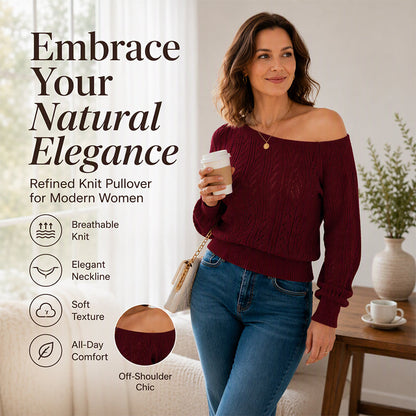 ✨ Women's Off-The-Shoulder Knit Sweater: Soft, Breathable & Elegant 🍷