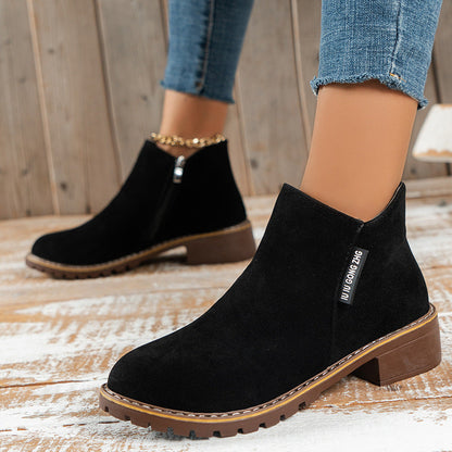 ✨ Women's Side-Zip Ankle Boots: Chunky Heel & Faux Suede Finish 🥾