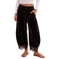 ✨ Women's Velvet Wide-Leg Pants with Lace Trim: Boho & Elegant 🍷