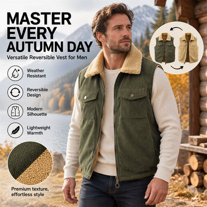 ✨ Men's Reversible Corduroy Vest: Sherpa Lined & Lightweight Warmth 🍂