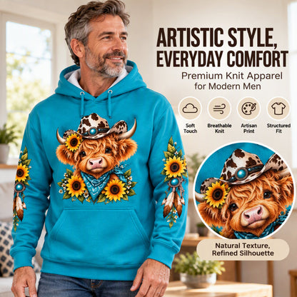 ✨ Men's Highland Cow Printed Hoodie: Artisan Print & Cozy Fit 🐮