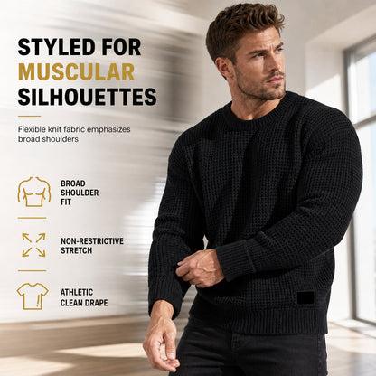 ✨ Men's Heavyweight Crew Neck Sweater — Waffle Jacquard & Ribbed Cuffs ☕