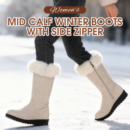 ✨ Women's Warm Mid-Calf Boots with Side Zipper — Easy On & Off ☕