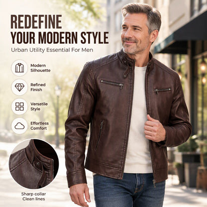 ✨ Men's Zip-Up PU Leather Jacket — Modern Silhouette & Refined Finish ✨