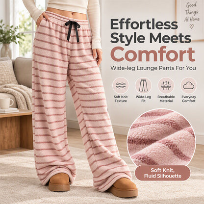 ✨ Women's Striped Plush Lounge Pants — Wide-Leg, Soft & Breathable 🌟
