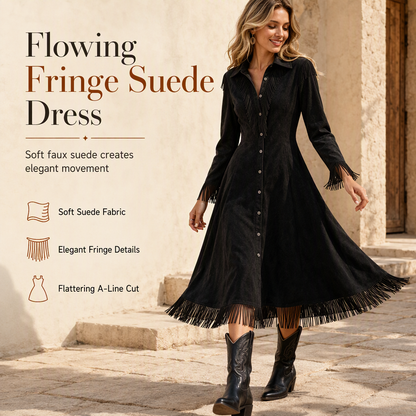 ✨ Women's Flowing Fringe Dress — Dynamic Accents & Soft Suede Touch ✨