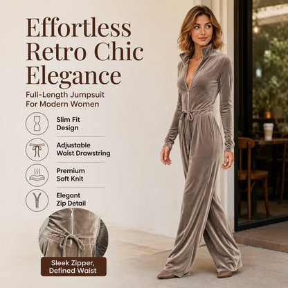 ✨ Women's Slim Fit Velvet Jumpsuit — Premium Soft Knit & Zip Detail ✨