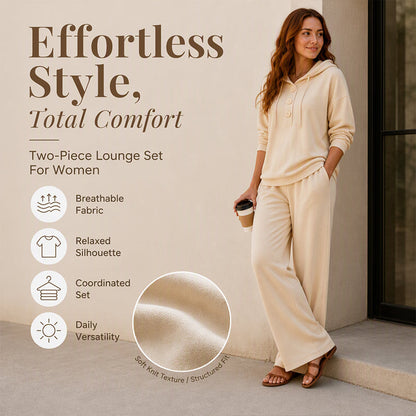 ✨ Women's Hoodie & Wide-Leg Lounge Set: Soft Knit & Relaxed Fit 🛋️