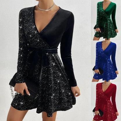 ✨ Stunning Sequin Sparkle: Women's Deep V-Neck Mini Dress 🎉