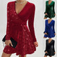 ✨ Stunning Sequin Sparkle: Women's Deep V-Neck Mini Dress 🎉