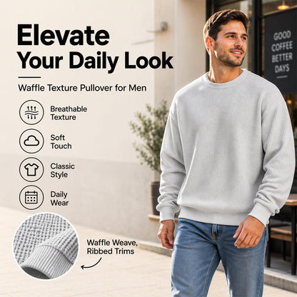 ✨ Men's Waffle Knit Crewneck Sweatshirt: Soft Touch & Ribbed Trims 🍂