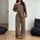 ✨ Women's Off-Shoulder Lounge Set — Soft Knit & Wide-Leg 🌟