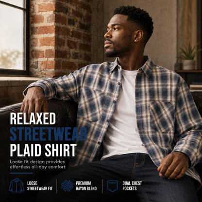 ✨ Unisex Plaid Button-Down Shirt: Loose Fit & Streetwear Vibe 🏁