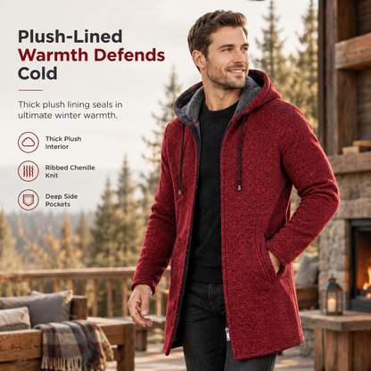 ✨ Men's Heavyweight Chenille Cardigan — Hooded & Warm ☕