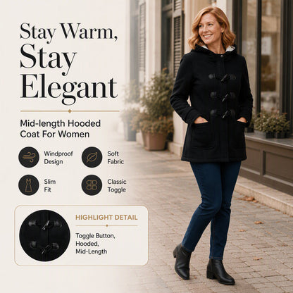 ✨ Women's Winter Warm Hooded Toggle Coat — Mid-Length & Slim Fit 🎯
