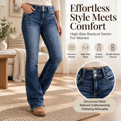 ✨ Women's Structured Waist Bootcut Jeans — Double Buttons & Flattering Fit ✨